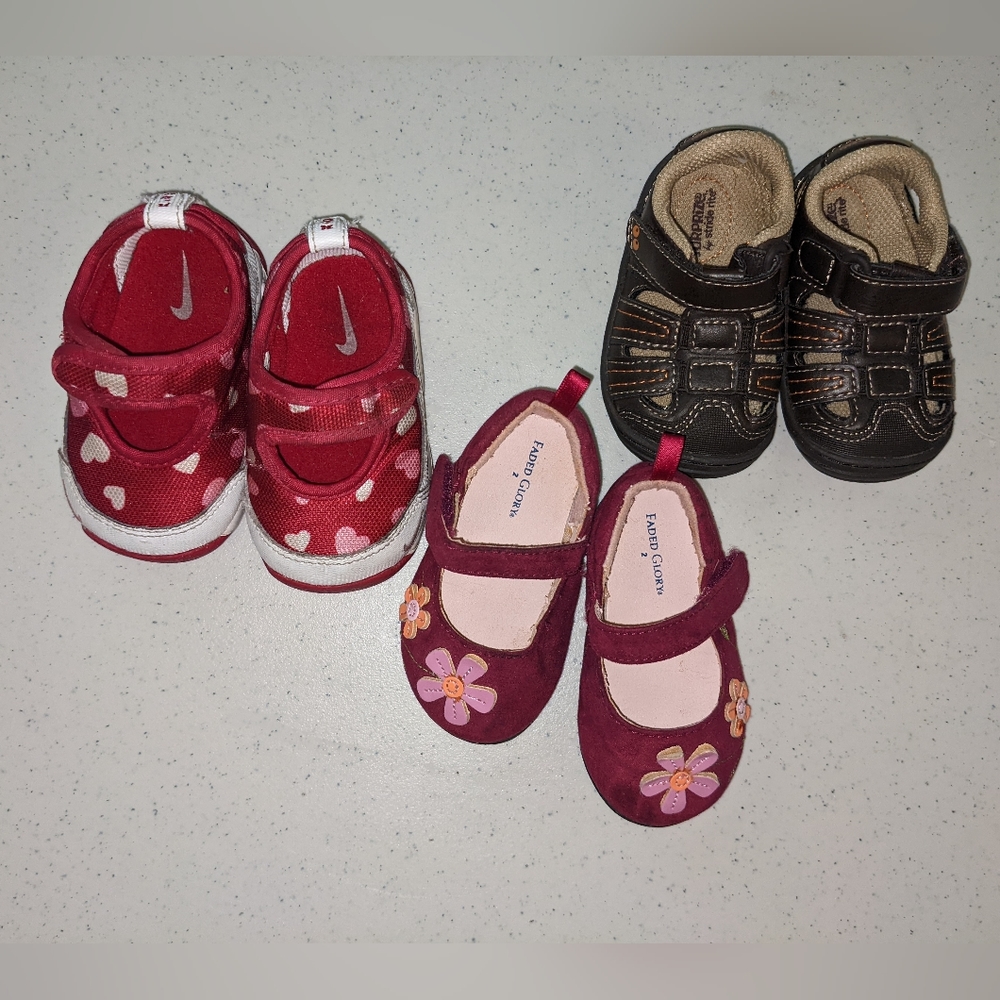 Size 2 Various Toddler Shoes Nike Hearts Surprize Faded Glory - 3 pair